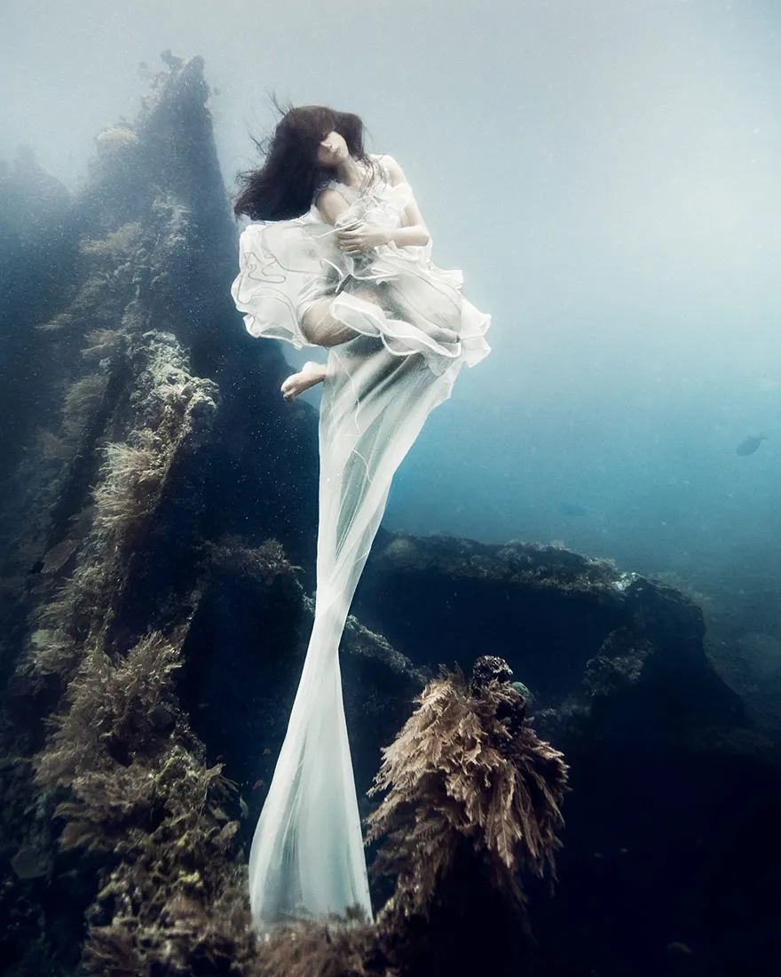 Bali shipwreck divers underwater photoshoot benjamin von wong 2
