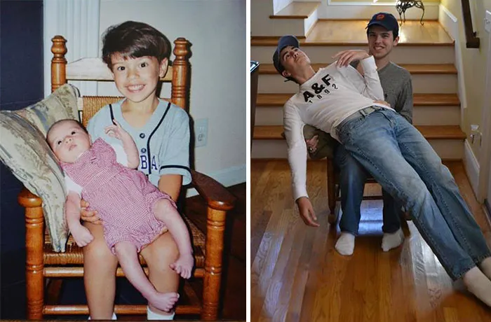 Creative childhood recreation photo before after 15