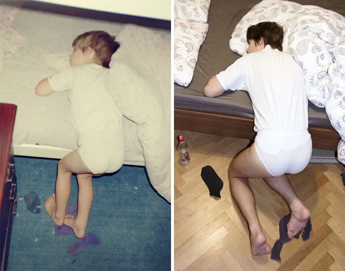 Creative childhood recreation photo before after 14