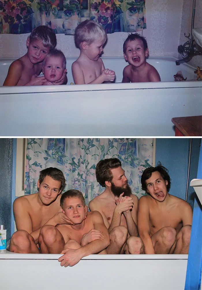 Creative childhood recreation photo before after 12