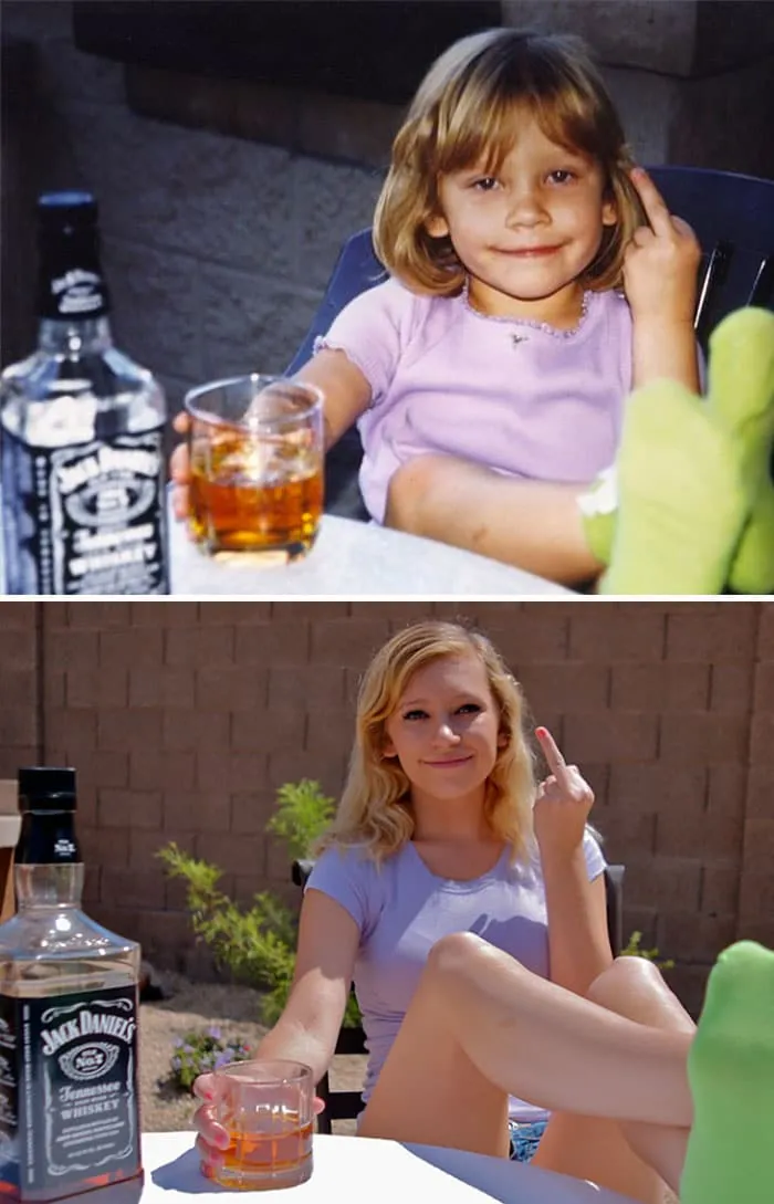 Creative childhood recreation photo before after 16