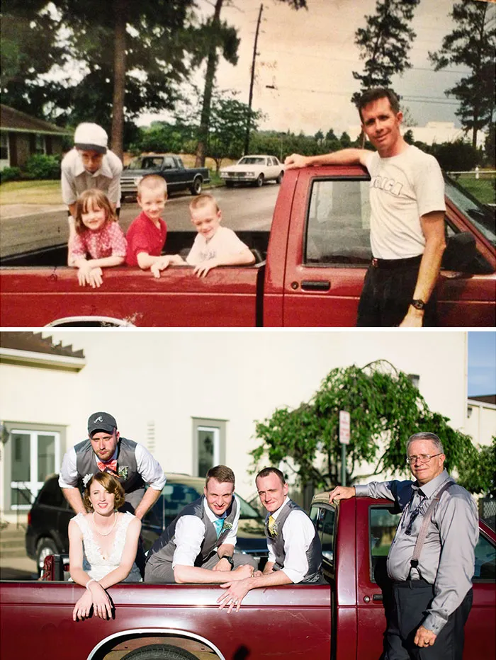 Creative childhood recreation photo before after 7