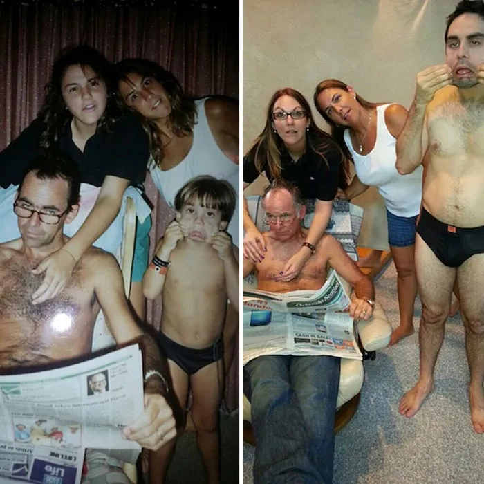 Creative childhood recreation photo before after 4