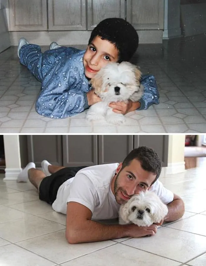 Creative childhood recreation photo before after 19