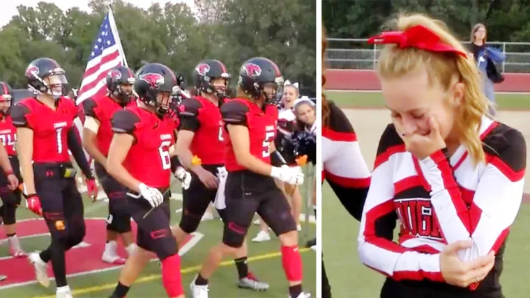 Des footballeurs surprennent une pom-pom girl et elle en est complètement bouleversée
