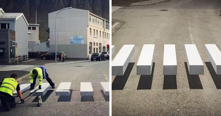 En Islande, une ville peint un passage piéton en relief pour faire ralentir les voitures.