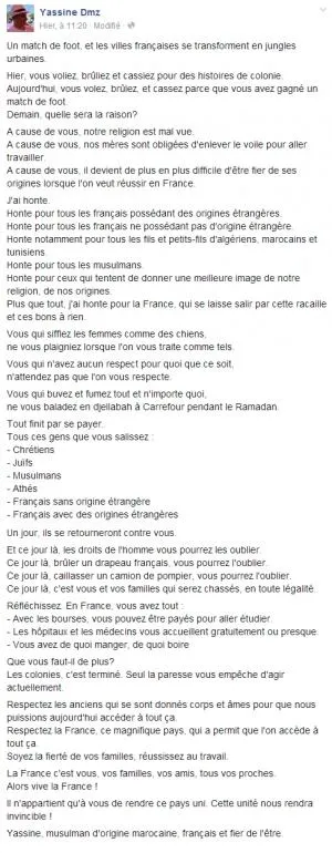 Le message d’un musulman aux musulmans sur Facebook