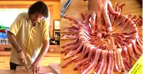 Il recouvre toute sa Poêle avec du bacon … Attendez de voir ce qu’il va faire alors! Waouh !